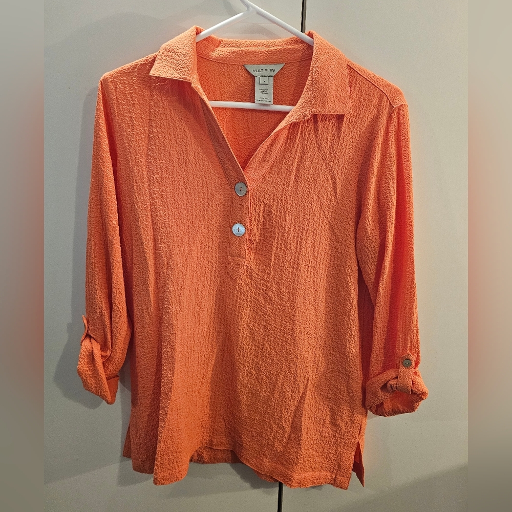Multiples Vibrant Orange Textured Button Down Shi… - image 1